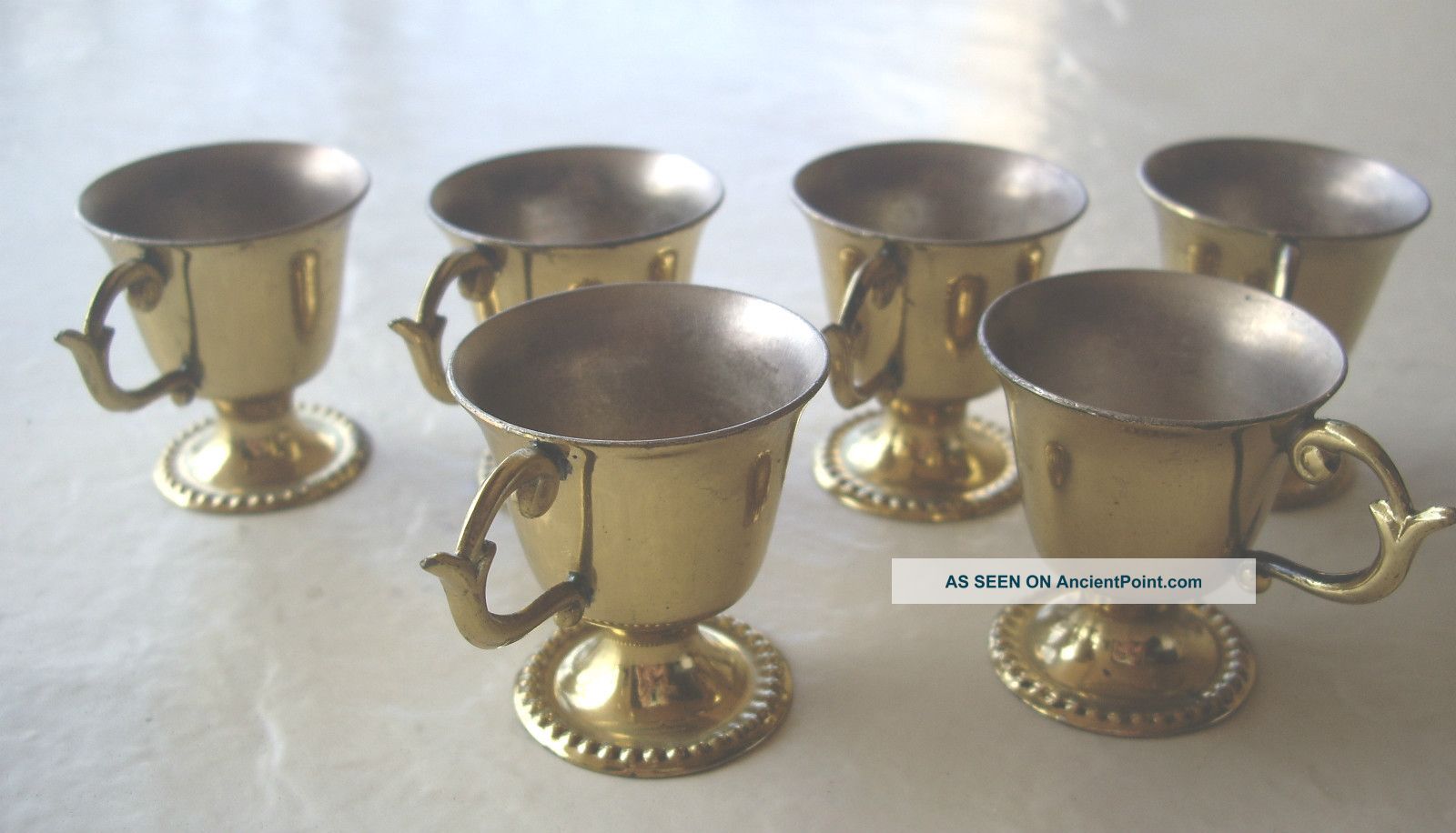 Antique Small Copper Tea - Coffee Cups Ornate Handles & Pedestal Base W/beading Metalware photo