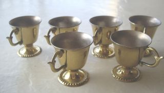 Antique Small Copper Tea - Coffee Cups Ornate Handles & Pedestal Base W/beading photo
