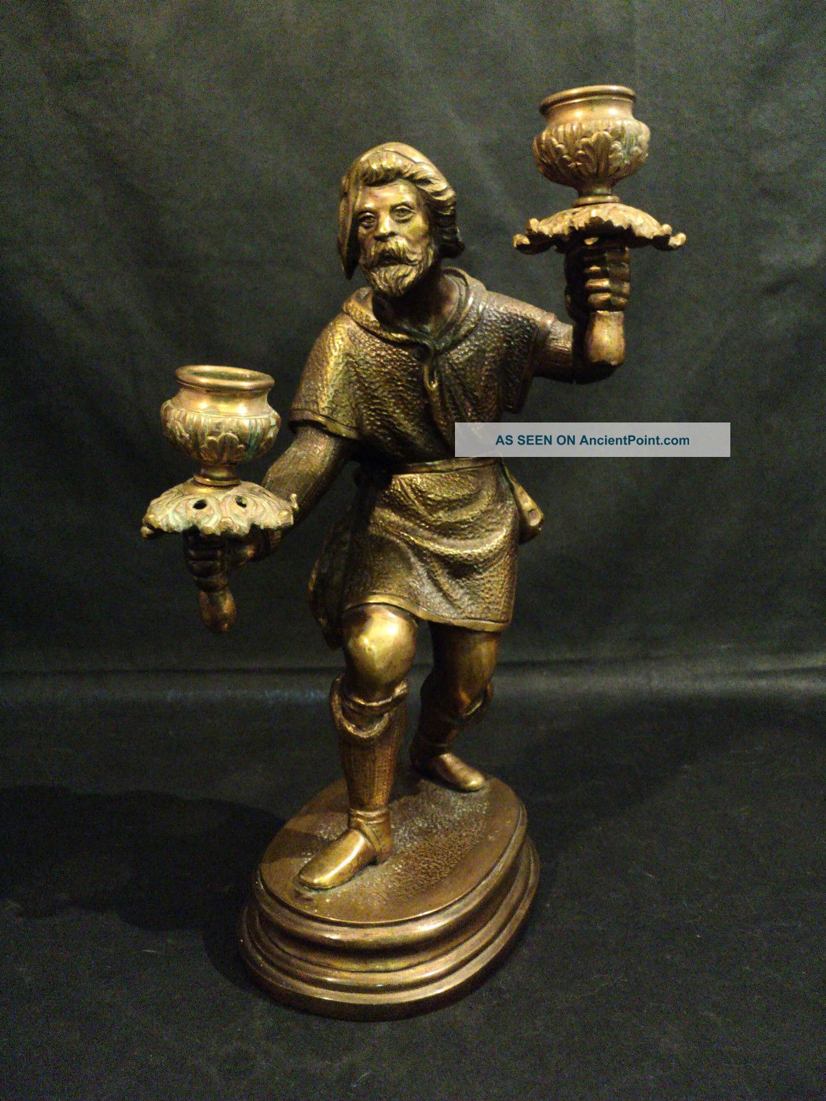 Unusual 19th C European Bronze Figural 2 - Lite Candleholder Metalware photo