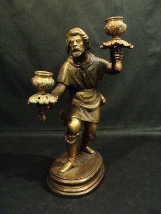 Unusual 19th C European Bronze Figural 2 - Lite Candleholder photo