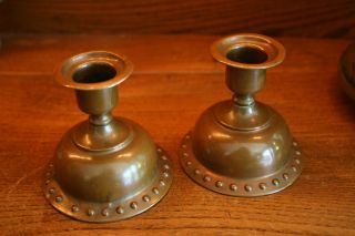 Pair Of Antique Arts & Crafts Art Deco Era Country Cottage Copper Candle Holders photo