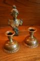 Pair Of Antique Arts & Crafts Art Deco Era Country Cottage Copper Candle Holders Metalware photo 7