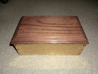 Solid Brass Hinged Box W/oak Wood Lid photo