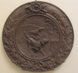 Antique German/ Austrian Bronzed Metal Hunting Wall Plate W/ Dogs - Foundry Mark photo
