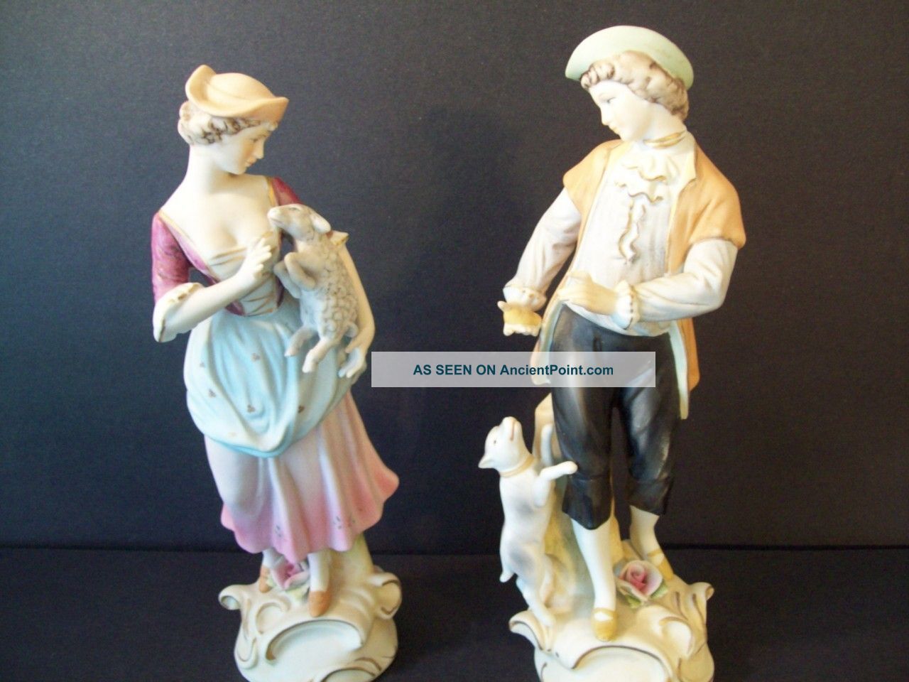Large Antique Bisque Figurine Couple 9 1/2 