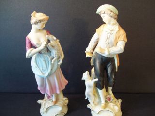 Large Antique Bisque Figurine Couple 9 1/2 