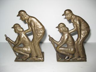 Antique Art Deco Ea Brass Golfer Bookends photo