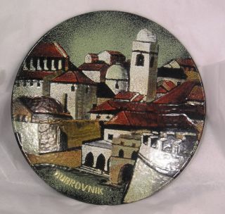 Vintage Enamelware Wall Plaque Dubrovnik Bosnia Serb Rucni Rad C29 photo