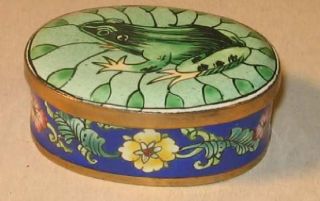 Vintage Brass Box With Painted Porcelain Patterns And Frog photo