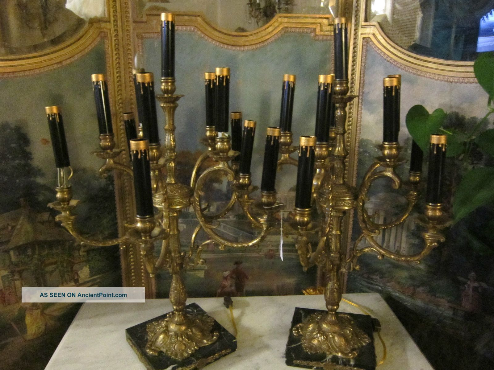 Pr Xl Antique French Bronze?brass & Marble 11 Light Candelabras/girandole Metalware photo