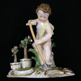 Meissen Porcelain Putti Cherub With Spade Shovel Planting Rose Bushes photo