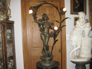 Art Nouveau French Patinated Bronze Light Statue Ca.  1900s photo