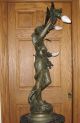Art Nouveau French Patinated Bronze Light Statue Ca.  1900s Metalware photo 7