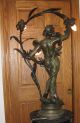 Art Nouveau French Patinated Bronze Light Statue Ca.  1900s Metalware photo 8