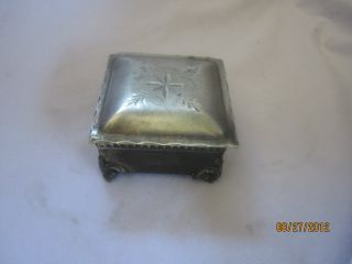 Antique Silver Plated Trinket Box Four Feet Engraved Star Flowered Top Vanity photo