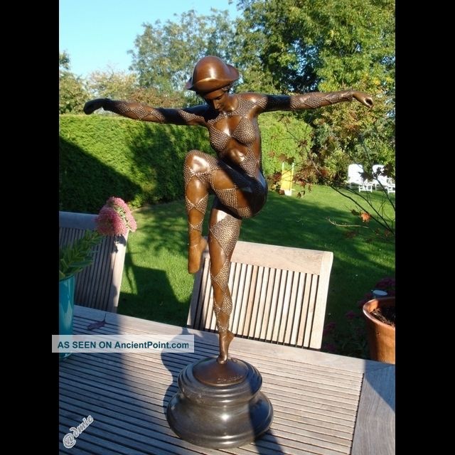 Statue Harlequin Art Deco Style Art Nouveau Style Bronze Hot Cast Signed Metalware photo