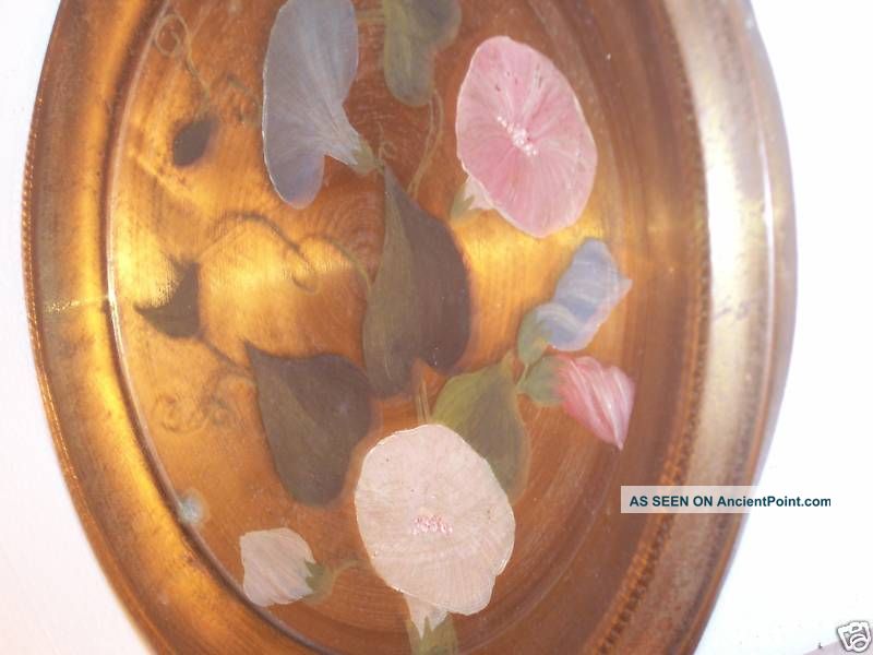 Antique - Brass Wall Plate - Plaque - Rolled Edge - Hand Paint. Metalware photo