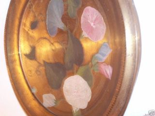 Antique - Brass Wall Plate - Plaque - Rolled Edge - Hand Paint. photo