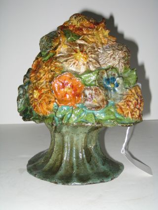 Antique Urn Of Flowers Cast Iron Doorstop National Foundry C: 1920 photo