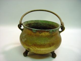 Antique Cast Bronze 3 - Footed Handled Pot Cachepot Bowl photo