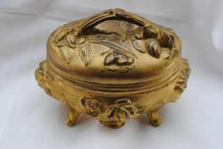 Antique Art Nouveau Gilt Metal Footed Jewelery Box Cask Pat.  1904 photo