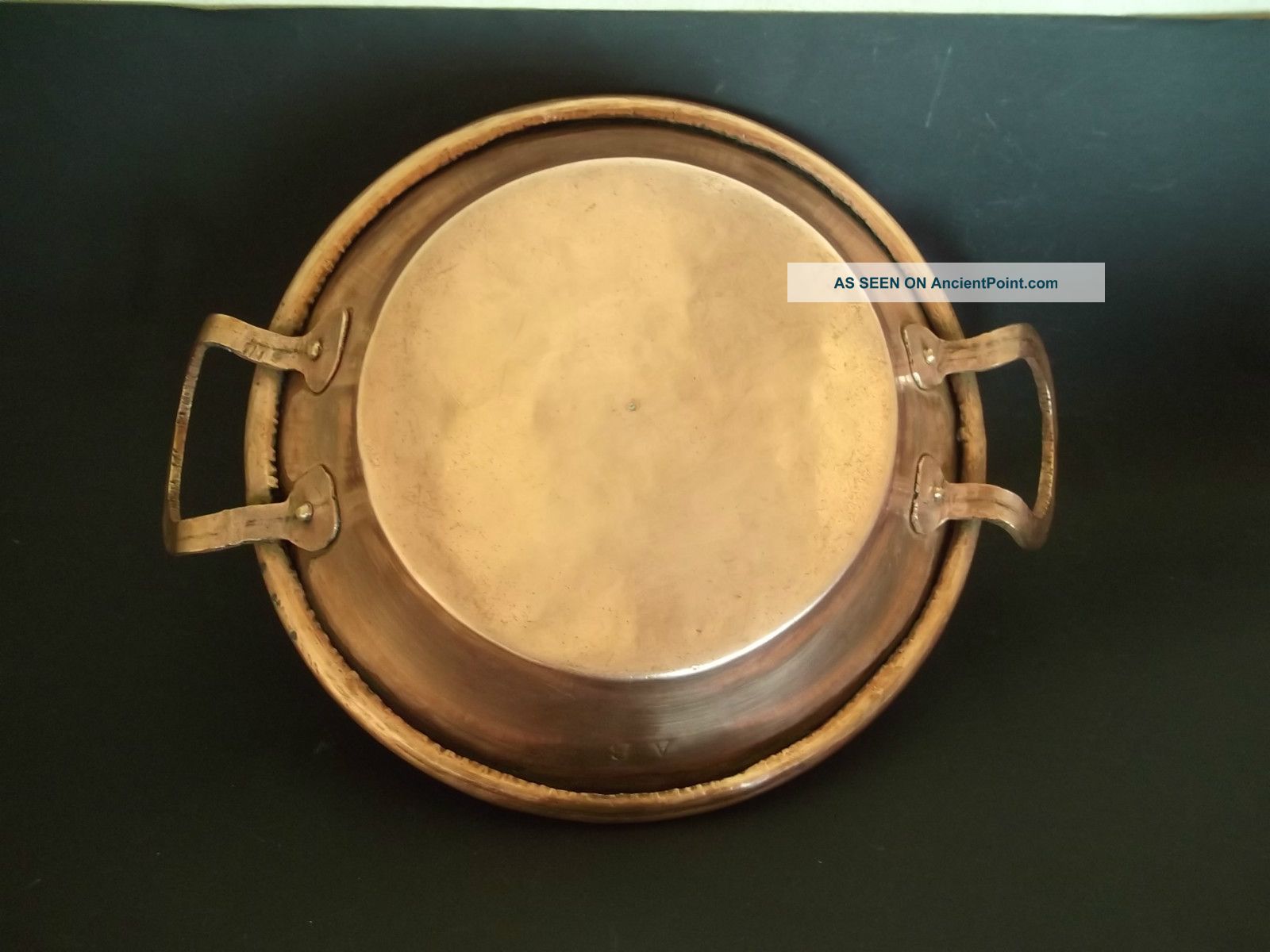 Antique French Copper Cauldron/jam Pot Hand Hammered,  Rolled Edge Ca 1850 Metalware photo