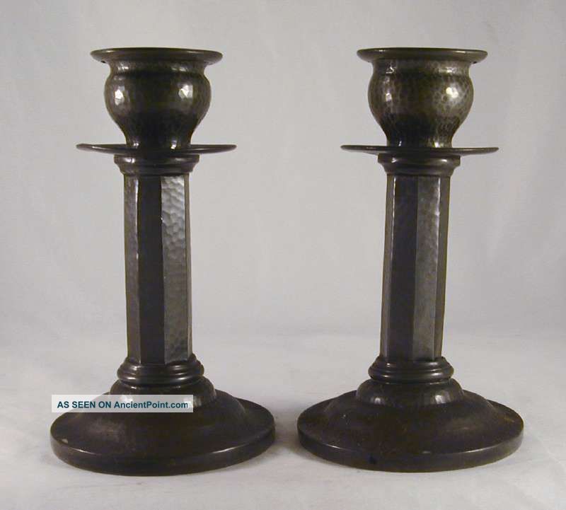 Antique Pewter Pair Tall Candlestick Holders George Lee & Co.  Sheffield England Metalware photo