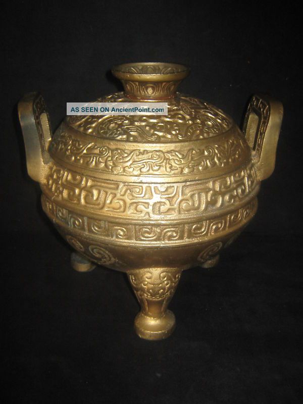 Vintage Large Chinese Footed Centerpiece Metal Made Metalware photo