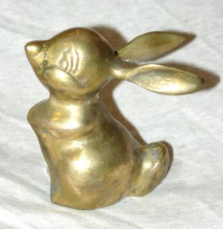 Vintage Cast Brass Figurine,  Bunny Rabbit W Big Eyes,  4 ' photo