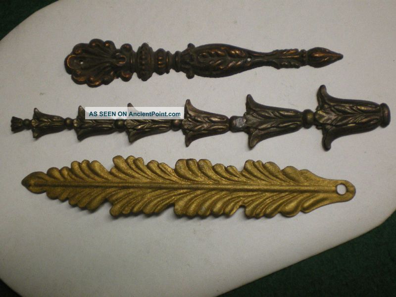 3 Antique Metal Appliques Stylized Feather Acanthus Metalware photo
