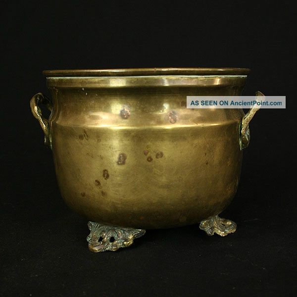 Vintage Brass Pot With Ornate Feet Metalware photo