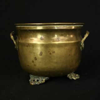 Vintage Brass Pot With Ornate Feet photo