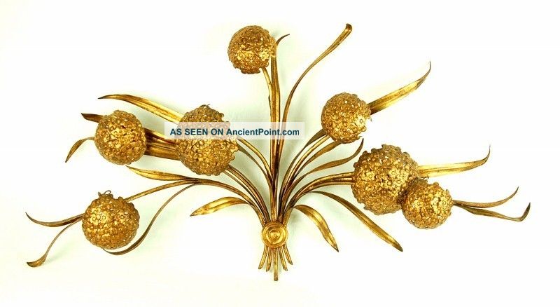 Mid - Century Palladio Italian Gilt Metal Wall Hanging Hydrangea Flowers Metalware photo