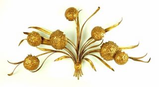 Mid - Century Palladio Italian Gilt Metal Wall Hanging Hydrangea Flowers photo