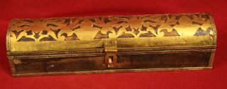 Large Antique Ornate Wood And Brass Box Or Chest photo