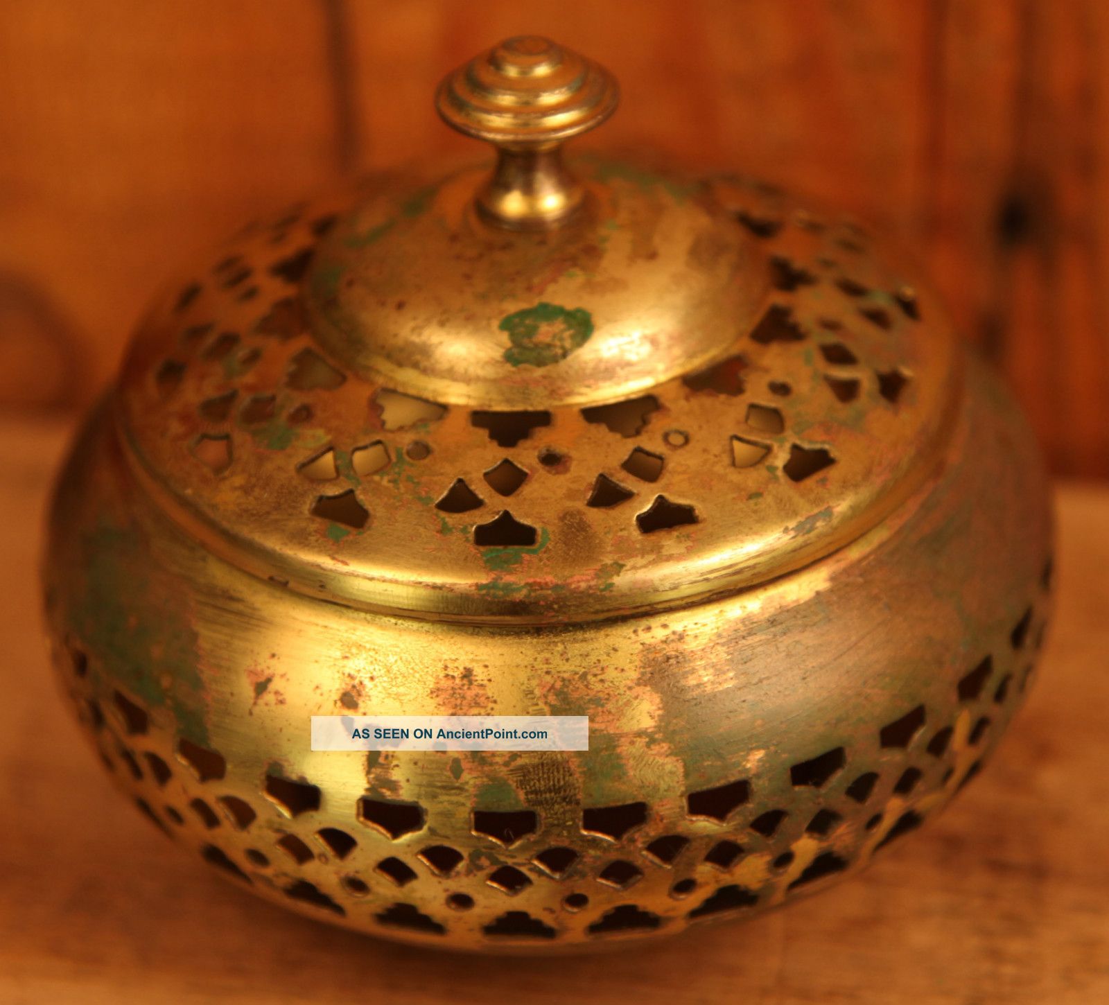 Antique Ornate Round Brass Box For Dried Flowers Metalware photo