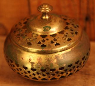 Antique Ornate Round Brass Box For Dried Flowers photo
