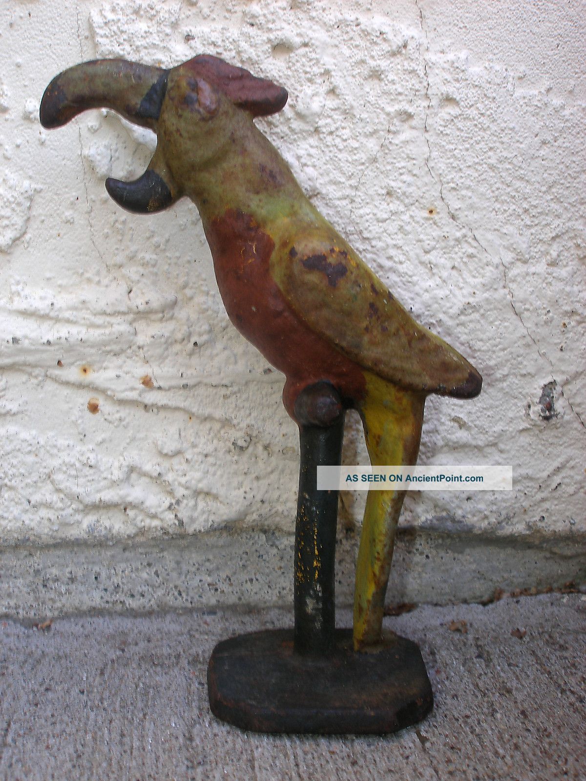 Antique Hubley Cast Iron Figurine Parrot Bottle Opener Paint Metalware photo