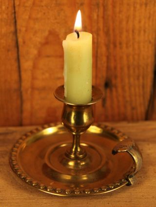 Antique 19th Century Brass Chamberstick Candleholder photo