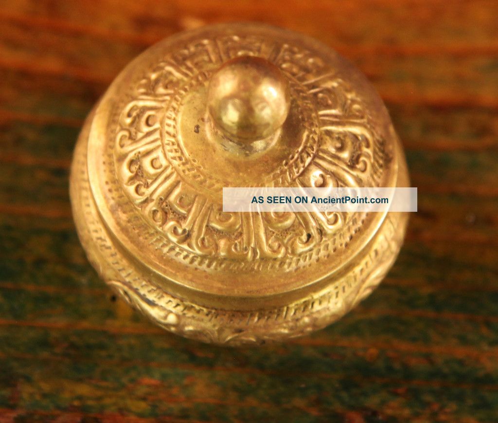 Embossed 19th Century Ornate Brass Salt Box Metalware photo