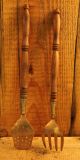 Antique Set Of Large Brass Fork And Strainer With Wooded Handle Metalware photo 1