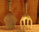 Antique Set Of Large Brass Fork And Strainer With Wooded Handle Metalware photo 2