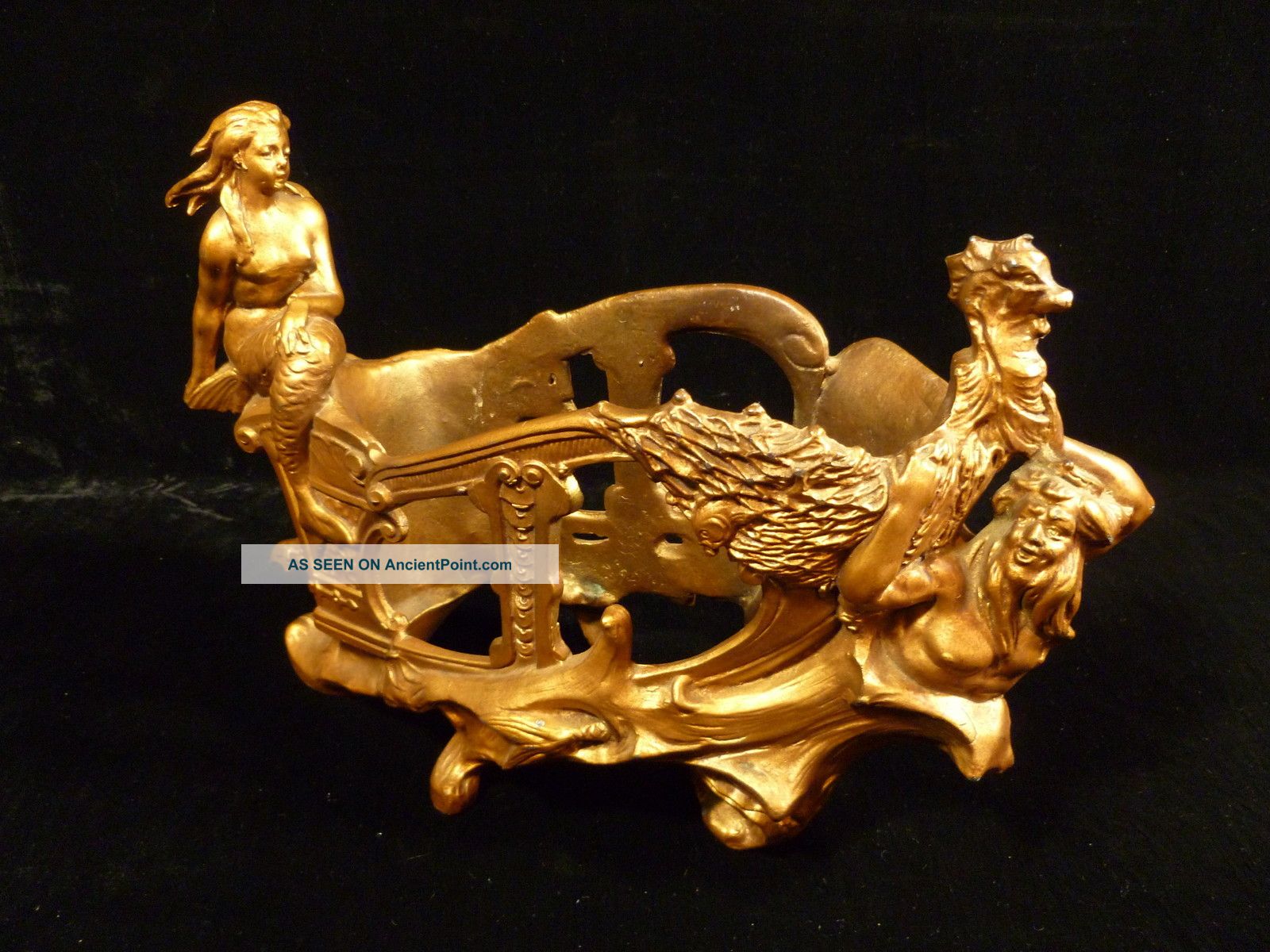 Turn - Of - The - Century Gilt Bronze Or Cast Iron Fish Bowl Holder Metalware photo