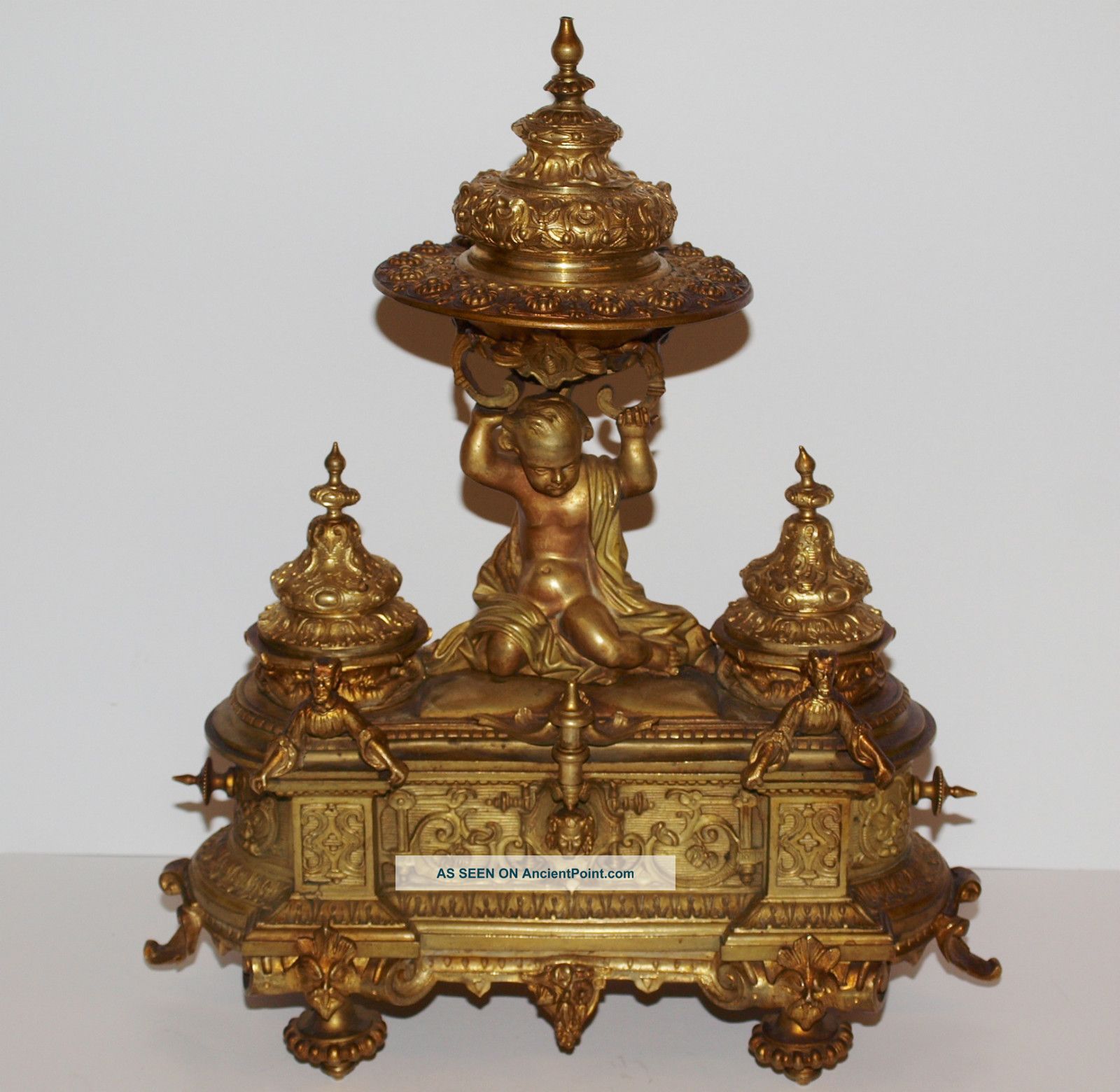 Antique French Bronze Gilt Inkstand/inkwell/desk Stand By Alphonse Giroux Paris Metalware photo