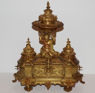 Antique French Bronze Gilt Inkstand/inkwell/desk Stand By Alphonse Giroux Paris photo