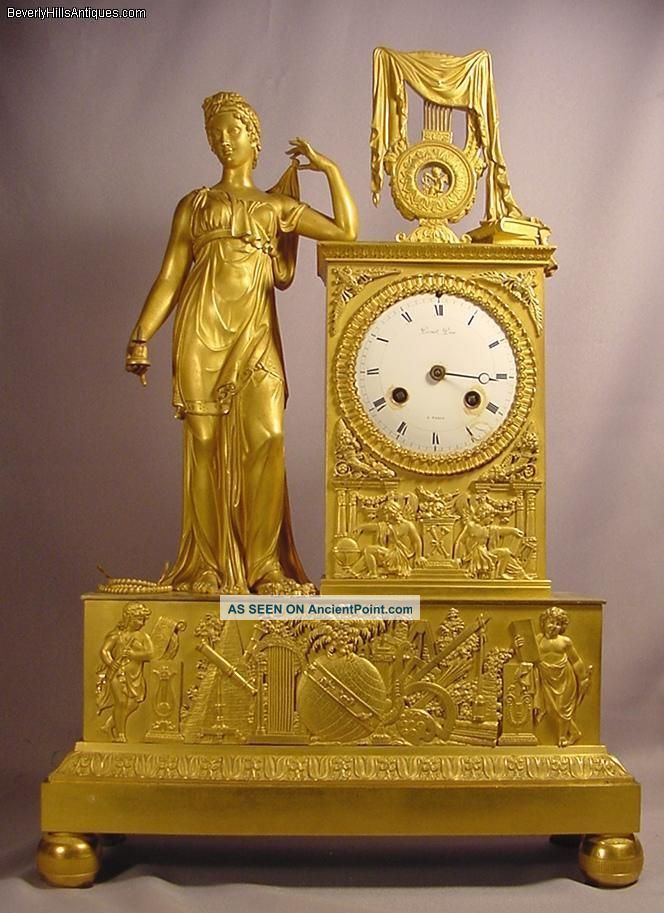 Antique Circa 1800 Gilt Bronze Clock With Lady & Cherub Metalware photo