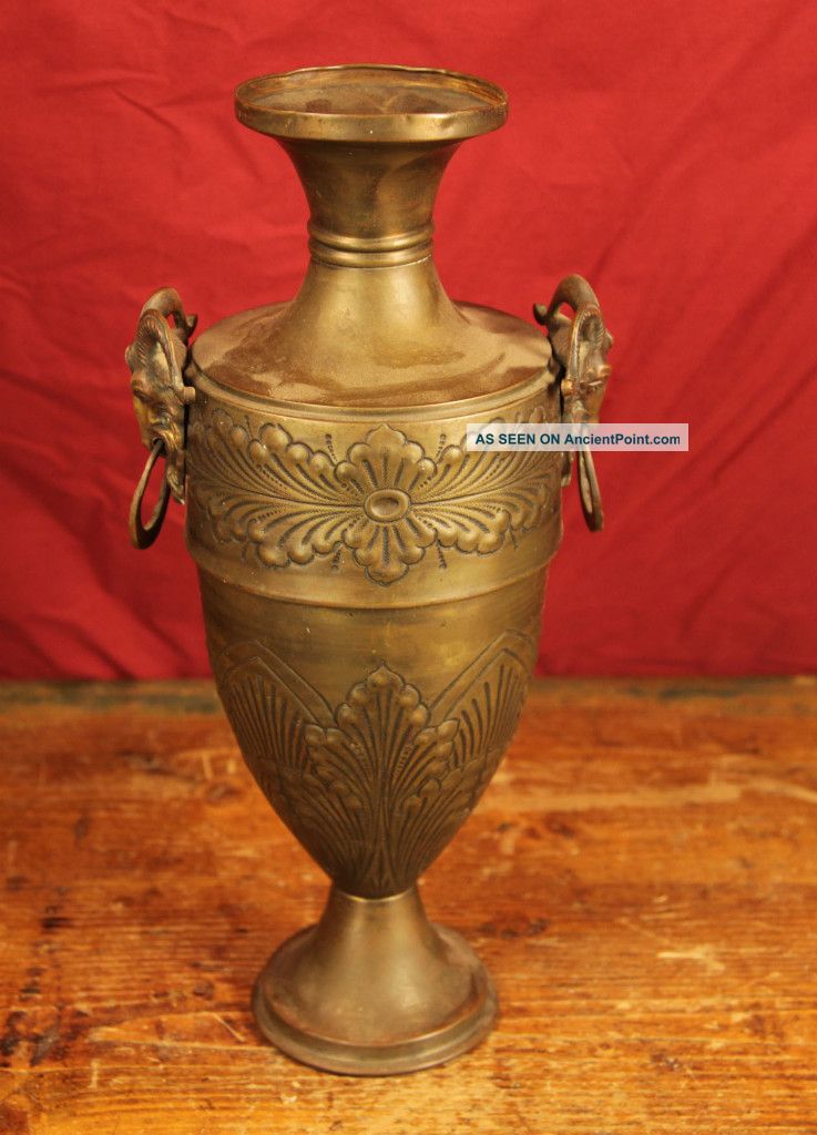 Large Antique Brass Urn With Copper Ram ' S Head Handles Metalware photo
