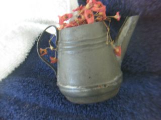 Antique Miniature Pitcher Watering Can Tin Decorative Sm.  Vase Primitive Garden photo