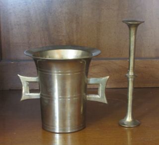 Vintage Brass Pestel & Mortar Signed India Numbered 4608 photo