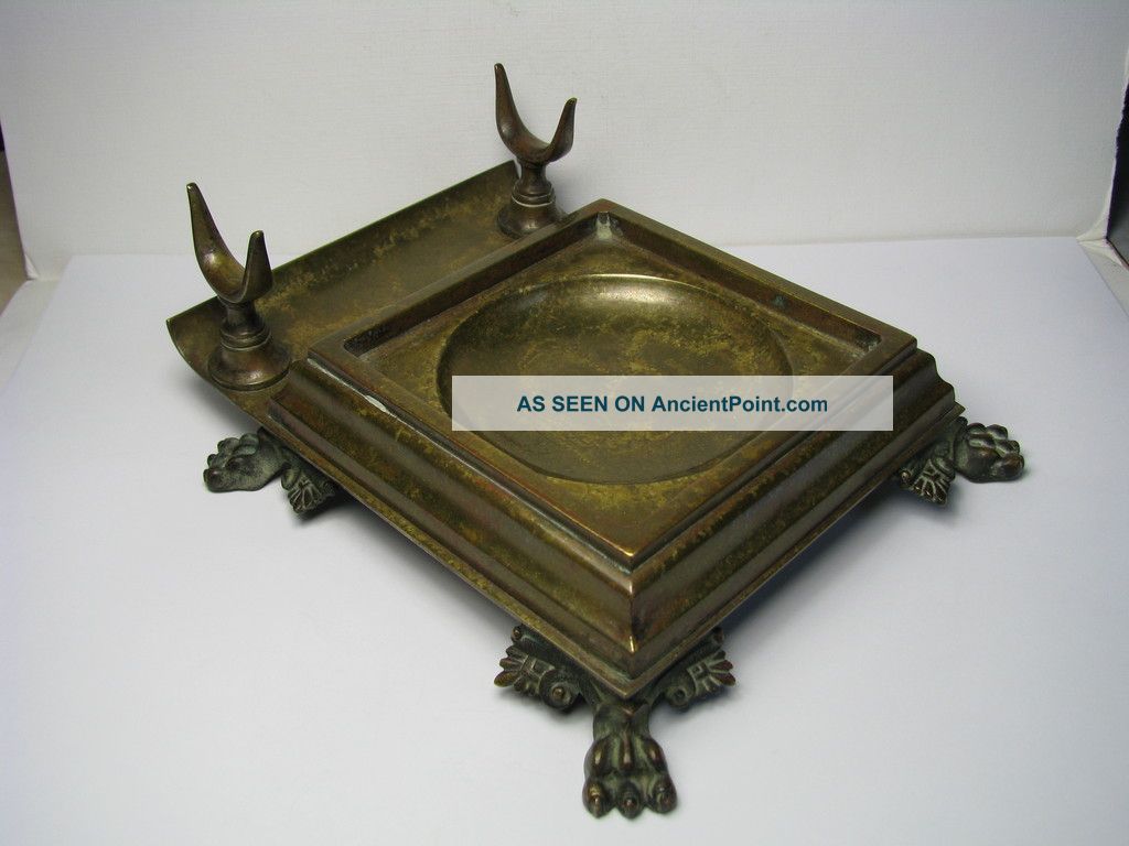 A British Brass Bronze Pen Rest Tray Desktop Cabinet England 19th Century Metalware photo